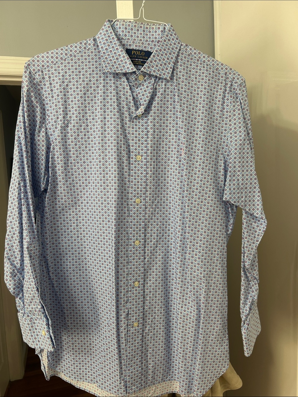 Polo by Ralph Lauren Blue & White Geometric Print Dress Shirt